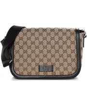 Gucci 449172 GG Canvas Messenger Bag- Beige Ebony- Brown