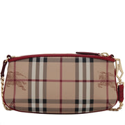 Burberry Leather Trim Haymarket Check Clara Clutch- Shoulder Bag- Military Red