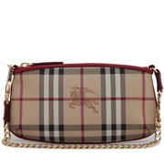 Burberry Leather Trim Haymarket Check Clara Clutch- Shoulder Bag- Military Red