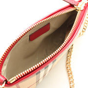 Burberry Leather Trim Haymarket Check Clara Clutch- Shoulder Bag- Military Red