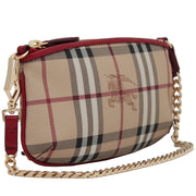 Burberry Leather Trim Haymarket Check Clara Clutch- Shoulder Bag- Military Red