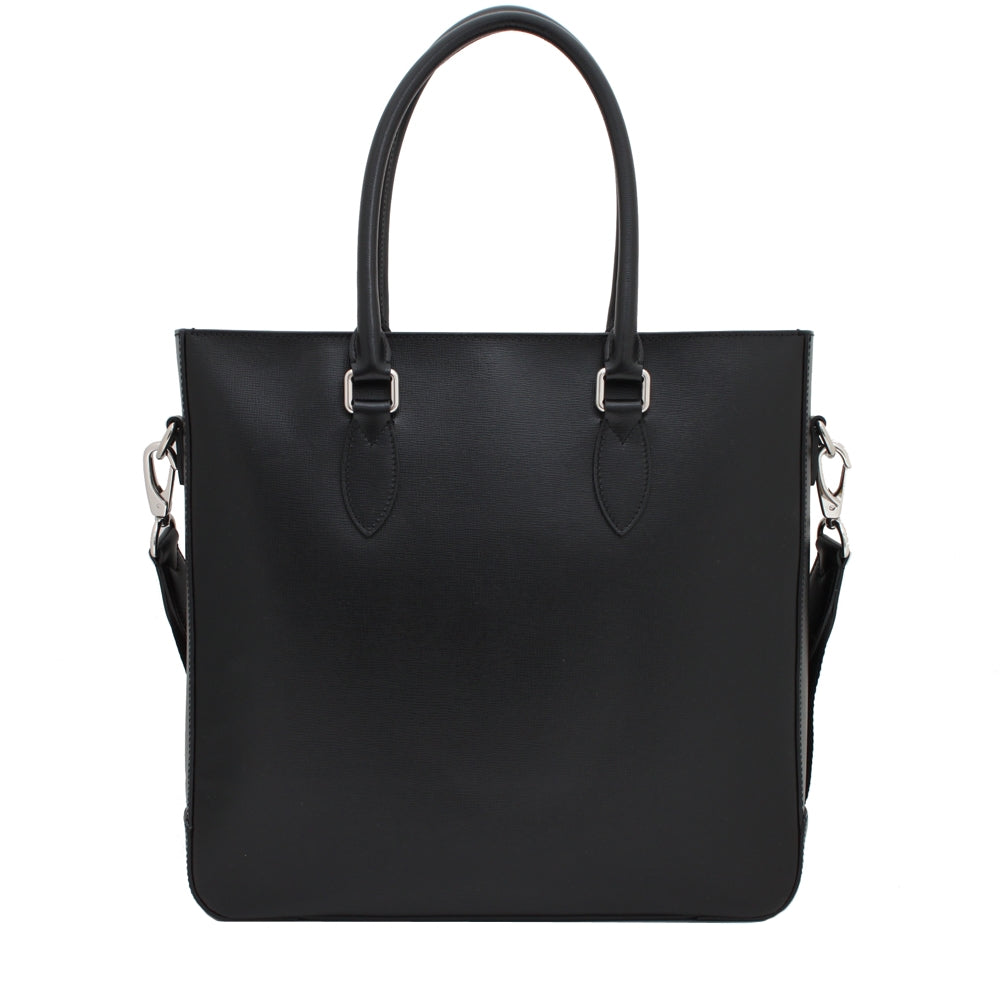 トートバッグ BURBERRY Black Leather Shopping Bag Burberry Men's Embossed Check Leather Tote Bag - Tote Bags