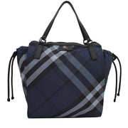 Burberry Buckleigh Packable Nylon Check Small Tote Bag- Blue