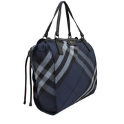 Burberry Buckleigh Packable Nylon Check Small Tote Bag- Blue