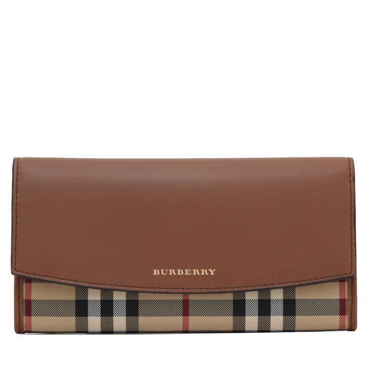 Burberry Horseferry Check & Leather Porter Wallet- Tan