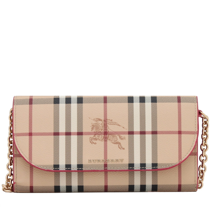 Burberry Haymarket Check Henley Wallet with Chain- Coral Red
