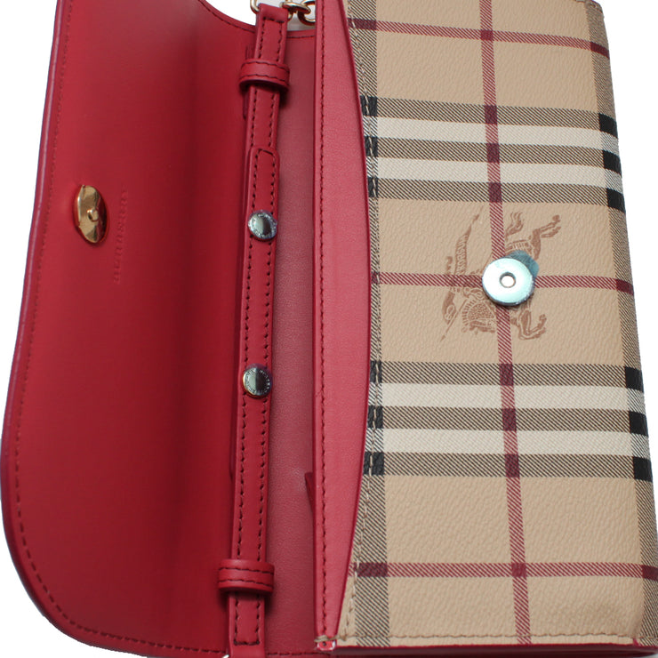 Burberry Haymarket Check Henley Wallet with Chain- Coral Red
