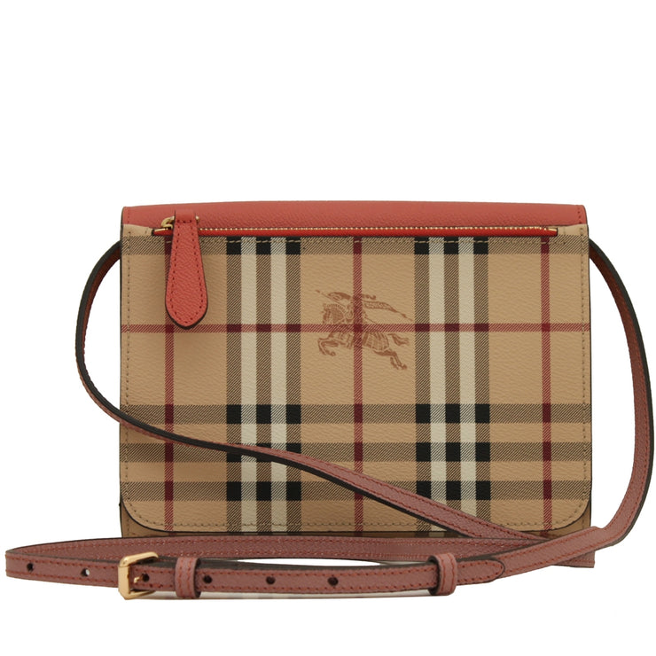 Burberry Haymarket & Leather Loxley Small Clutch- Shoulder Bag- Cinnamon Red
