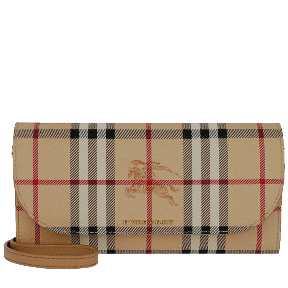 Burberry Haymarket Check Henley Wallet on Chain Mid Camel PinkOrchard