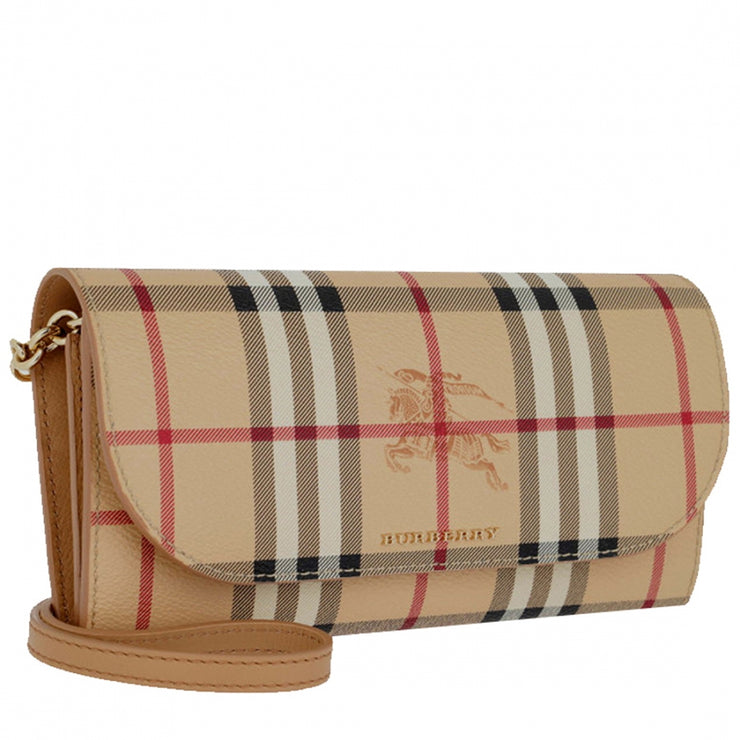 Burberry Haymarket Check Henley Wallet on Chain- Mid Camel
