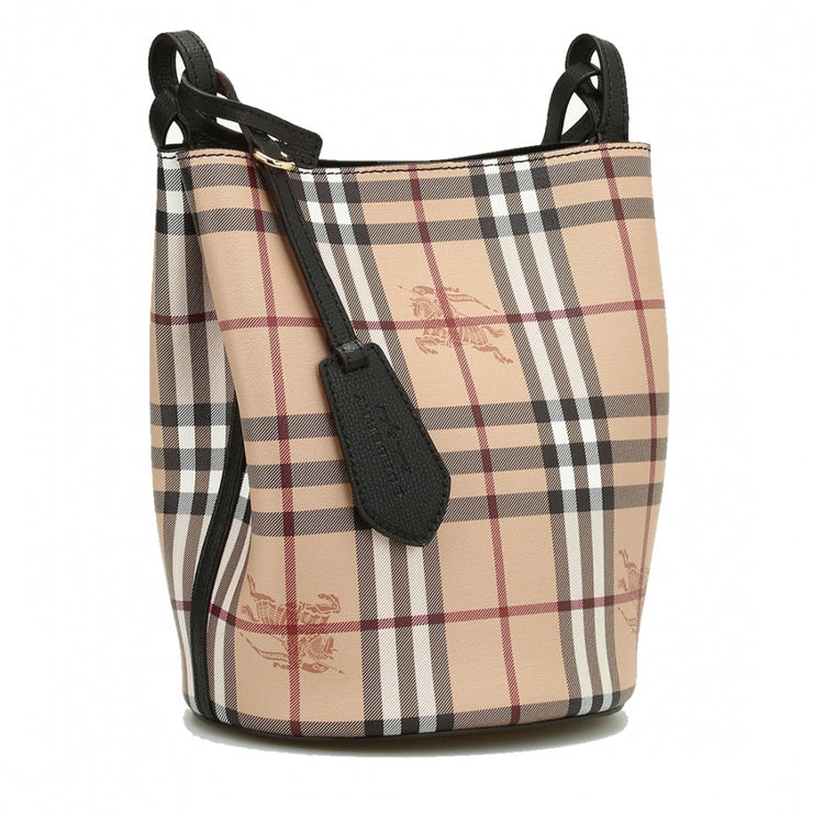 Burberry Haymarket Check Colours Small Lorne Bucket Crossbody Bag- Black