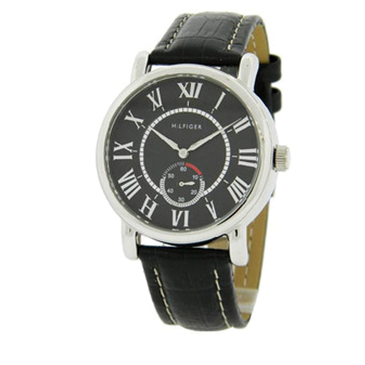 Tommy Hilfiger Mens' Black Leather Watch w Roman Numerals