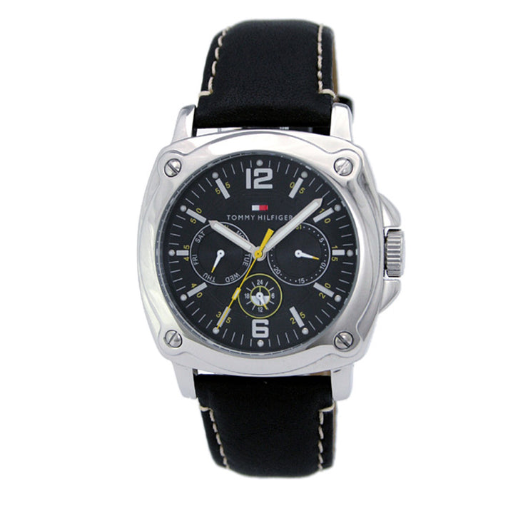 Tommy Hilfiger Mens' Multi-Dial Black Leather Watch