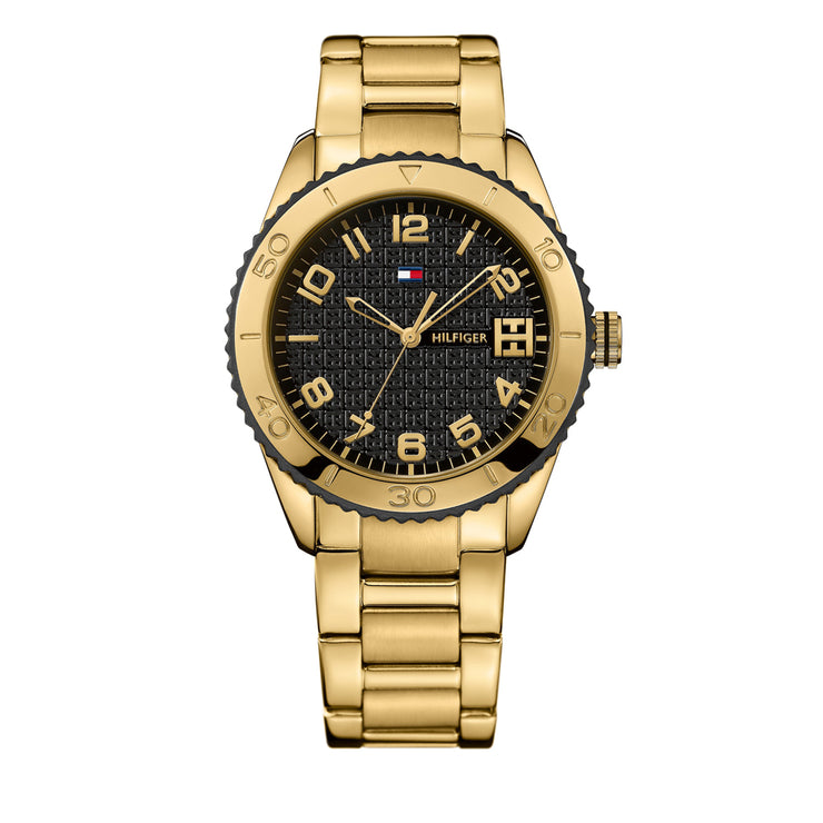 Tommy Hilfiger Ladies' Gold Bracelet Watch w Round Black Dial