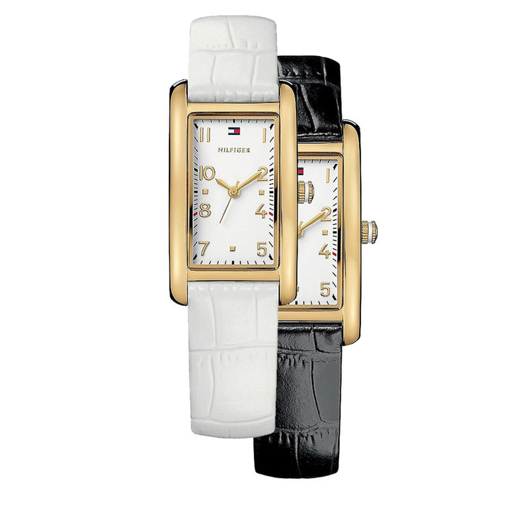Tommy Hilfiger Ladies' Reversible Black-White Leather Strap Watch