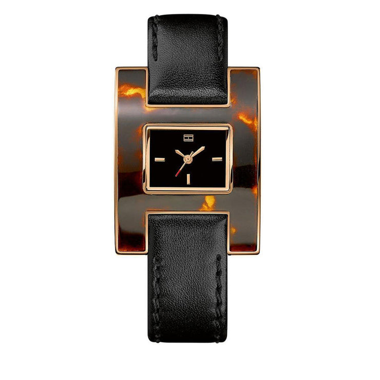 Tommy Hilfiger Watch 1781169- Black Leather Tortoise Enamel Bezel Ladies Watch