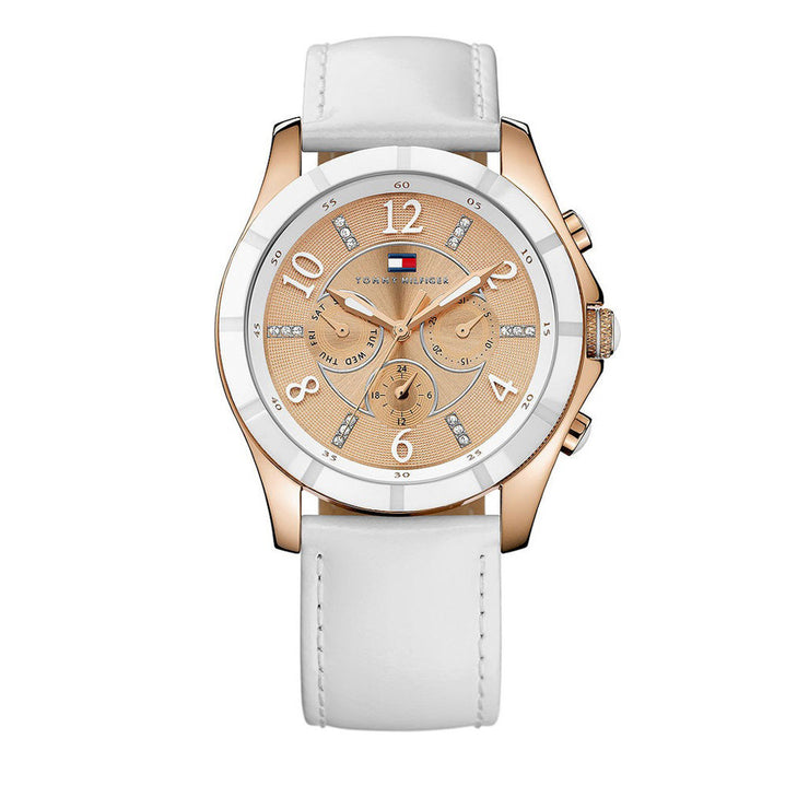 Tommy Hilfiger Ladies' Rose Gold White Leather Strap Watch