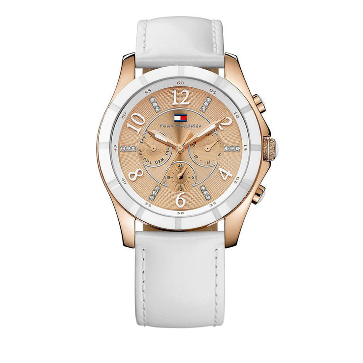 Tommy Hilfiger Ladies' Rose Gold White Leather Strap Watch