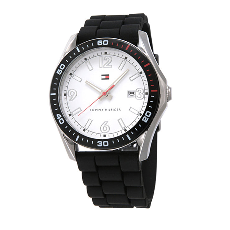 Tommy Hilfiger Men's Black Silicon Strap Watch w Round White Dial