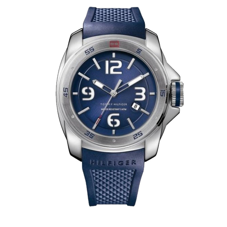 Tommy Hilfiger Men's Blue Silicon Strap Watch with Round Blue Dial