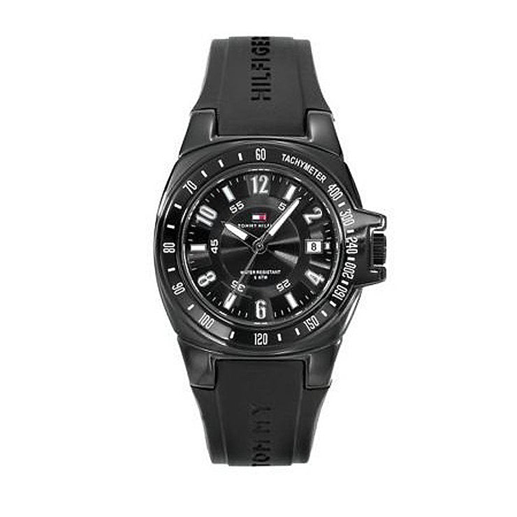 Tommy Hilfiger Mens' Black Silicone Watch w Black Bezel & Round Dial