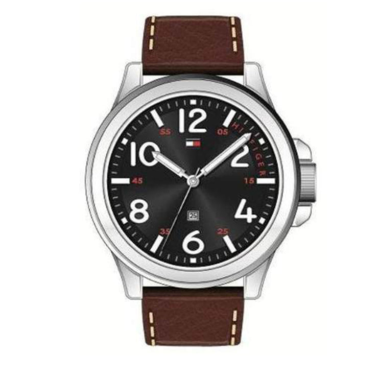 Tommy Hilfiger Watch 1790934- Brown Leather with Round Black Dial Men Watch