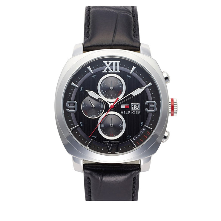 Tommy Hilfiger Watch 1790967- Black Leather with Round Black Dial Men Watch