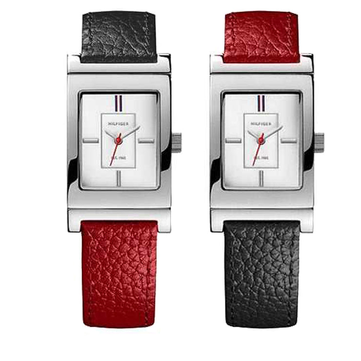Tommy Hilfiger Watch 1781293- Reversible Red-Navy Leather with Rectangular Dial  Ladies Watch