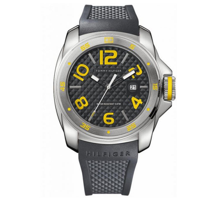 Tommy Hilfiger Watch 1790712- Grey Silicon with Round Grey Dial & Yellow Accents Men Watch