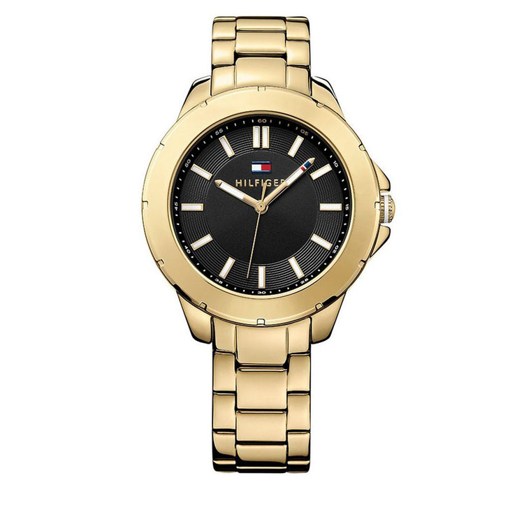 Tommy Hilfiger Watch 1781434- Gold Stainless Steel with Round Black Dial Ladies Watch