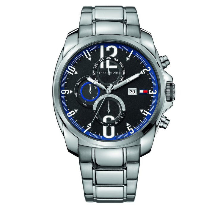 Tommy Hilfiger Watch 1790831- Silver Stainless with Round Black Dial & Blue Accents Men Watch