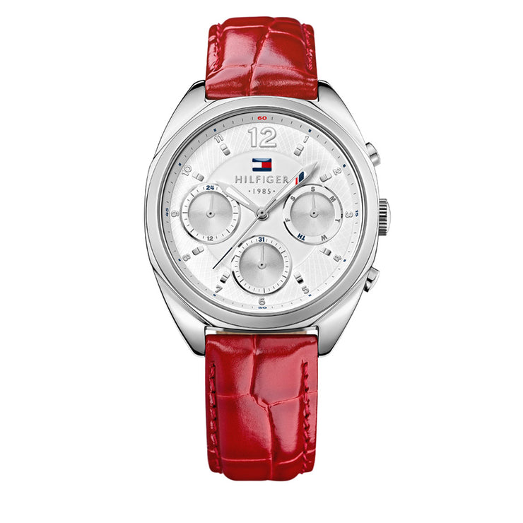 Tommy Hilfiger Watch 1781483- Red Leather with White Round Dial Ladies Watch