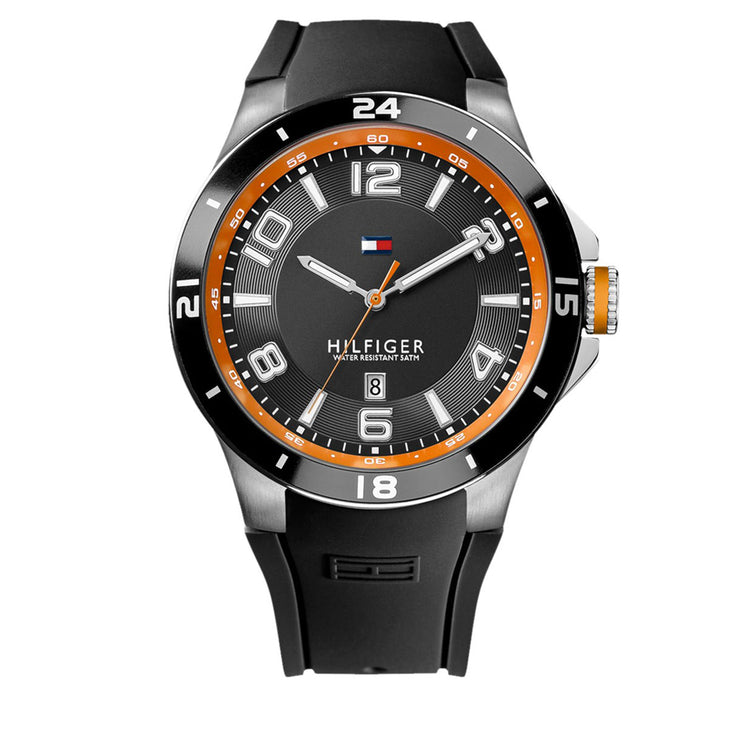 Tommy Hilfiger Watch 1790861- Black Silicon with Round Black Dial & Orange Accents Men Watch