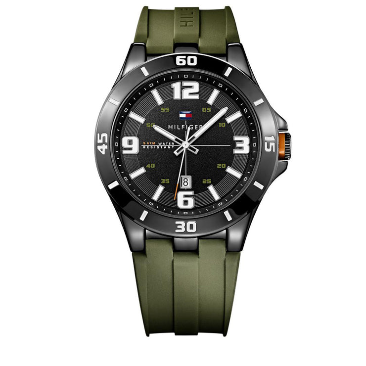 Tommy Hilfiger Watch 1791065- Green Silicon with Round Black Dial Men Watch