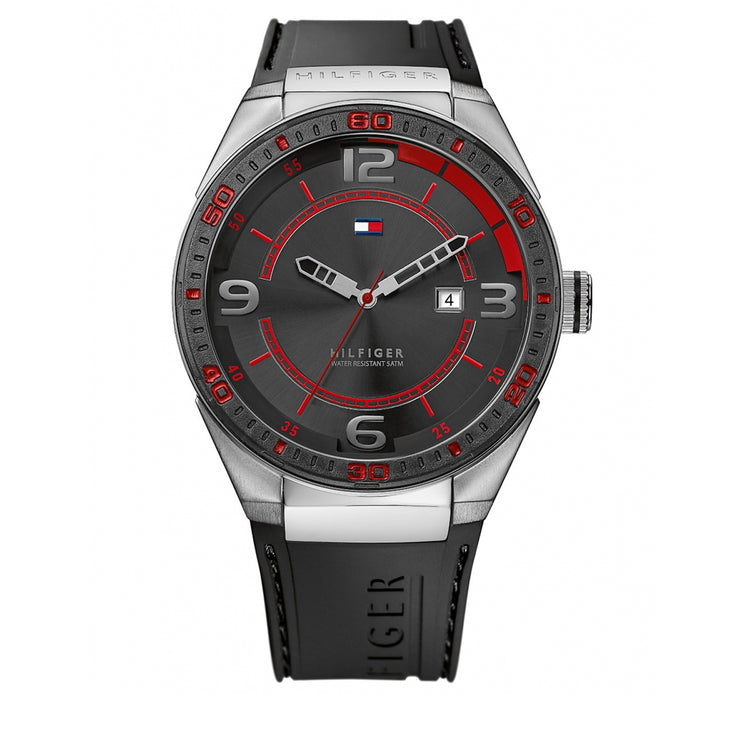 Tommy Hilfiger Watch 1790807- Black Silicon with Round Black Dial & Red Accents Men Watch