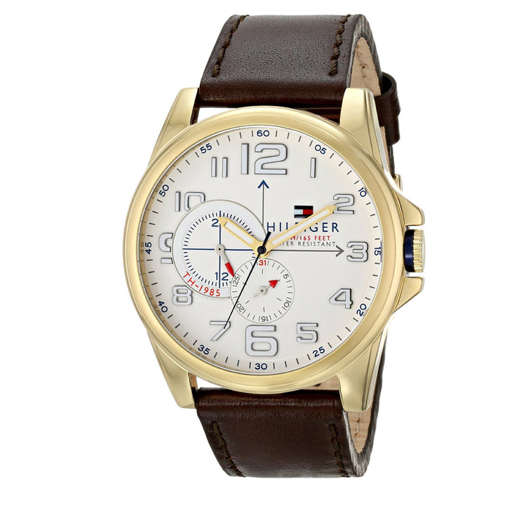 Tommy Hilfiger Watch 1791003- Brown Leather with Round White Dial Men Watch