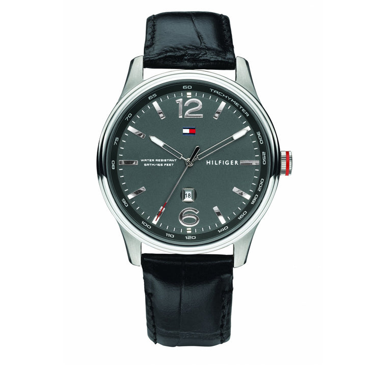Tommy Hilfiger Watch 1710314- Black Leather with Round Black Dial Men Watch