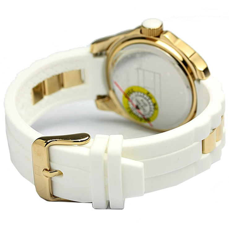 Tommy Hilfiger Watch 1781309- White Silicon Strap with Gold Stainless Steel Accents Ladies Watch