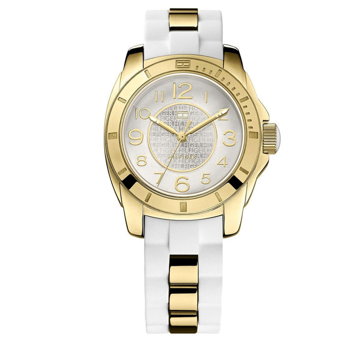 Tommy Hilfiger Watch 1781309- White Silicon Strap with Gold Stainless Steel Accents Ladies Watch