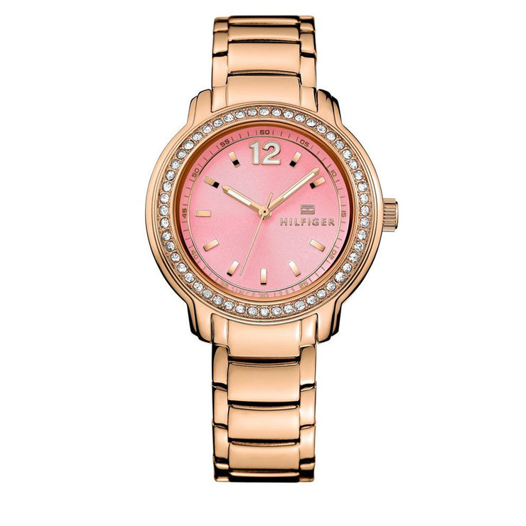 Tommy Hilfiger Watch 1781560- Rose Gold Stainless Steel with Pink Round Dial & Crystal Bezel Ladies Watch