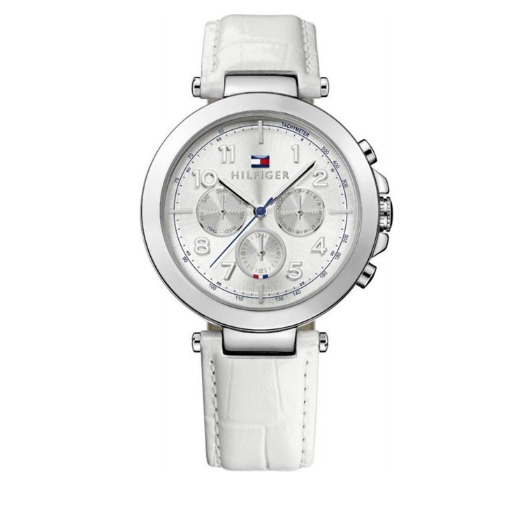 Tommy Hilfiger Watch 1781448- White Leather with Silver Round Dial Ladies Watch