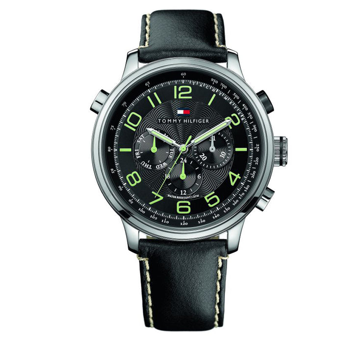 Tommy Hilfiger Watch 1790768- Black Leather with Black Round Dial Men Watch