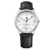 Tommy Hilfiger Watch 1781596- Black Leather with White Round Dial Ladies Watch