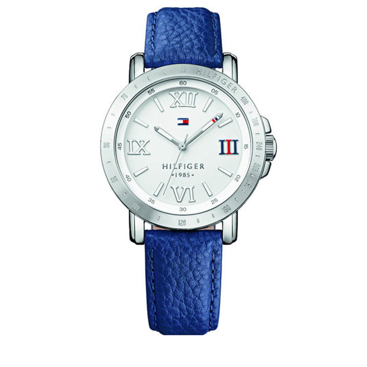 Tommy Hilfiger Watch 1781437- Blue Leather with White Round Dial Ladies Watch