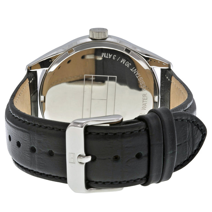 Tommy Hilfiger Watch 1791060- Black Leather with Silver Round Dial Men Watch