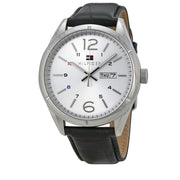 Tommy Hilfiger Watch 1791060- Black Leather with Silver Round Dial Men Watch
