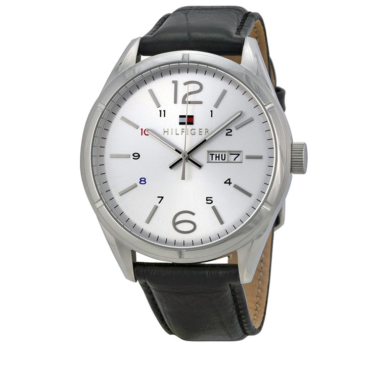 Tommy Hilfiger Watch 1791060- Black Leather with Silver Round Dial Men Watch