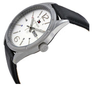 Tommy Hilfiger Watch 1791060- Black Leather with Silver Round Dial Men Watch
