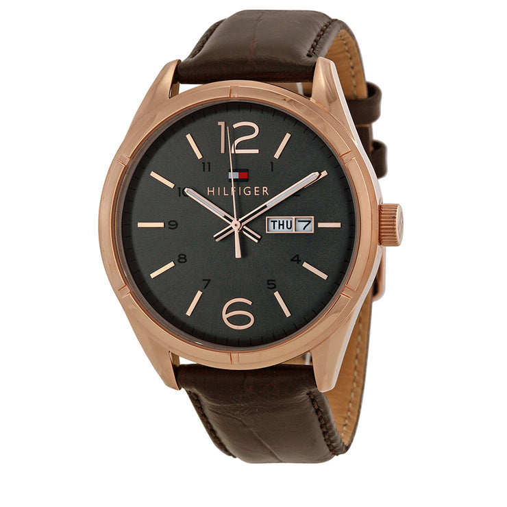 Tommy Hilfiger Watch 1791058- Brown Leather with Black Round Dial Men Watch