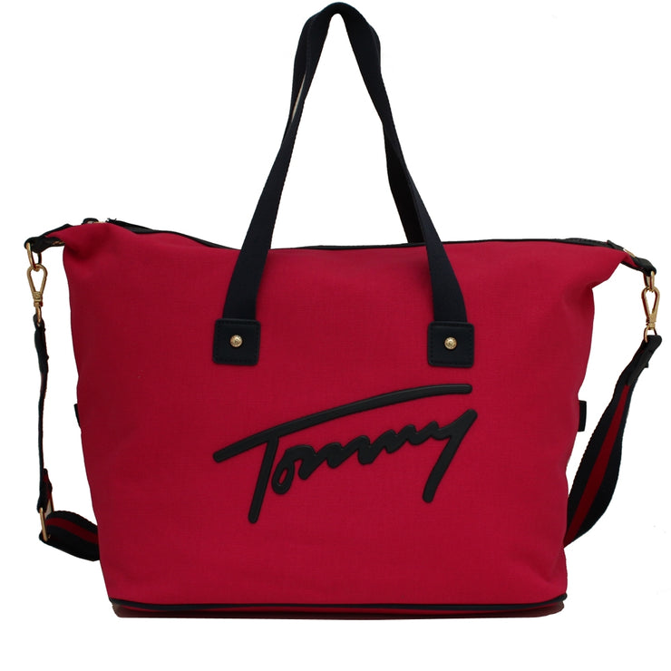 Tommy Hilfiger Script Weekender Canvas Bag- Bright Rose